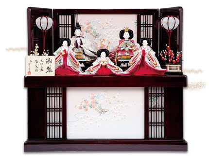 花束刺繍入り収納五人飾り