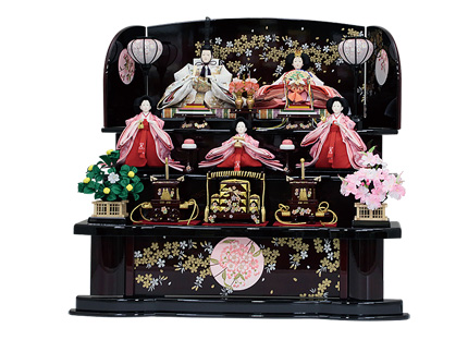ワイン塗枝桜三段飾り