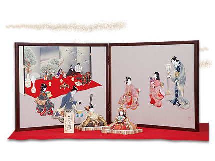 古今雛古布屏風