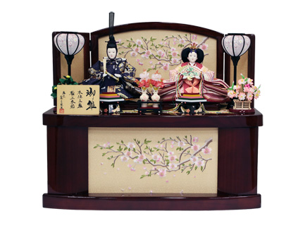 ワイン塗り枝桜刺繍収納飾り