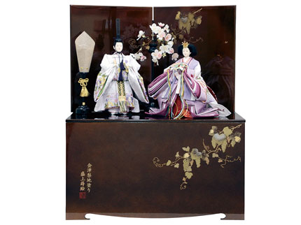 梨地塗 立雛収納飾り