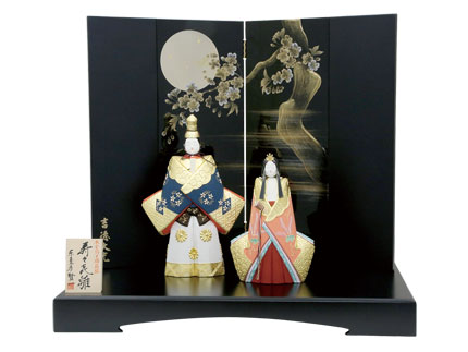 本金箔手描蒔絵立雛